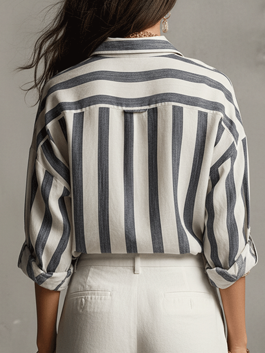 Casual Striped Cotton And Linen Long-Sleeved Shirt - Seldom Seen Styles