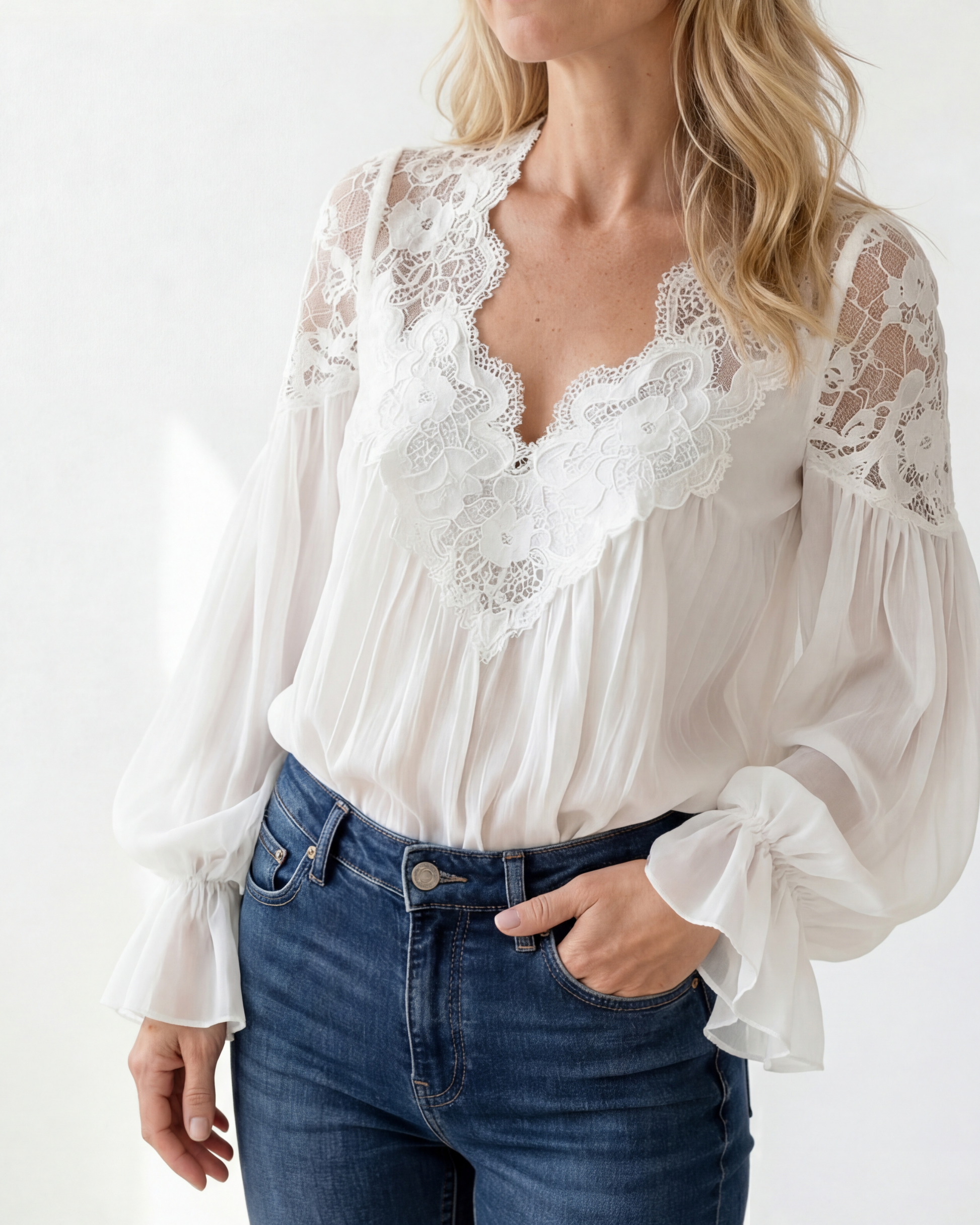 Lace V Neck Blouse - Seldom Seen Styles