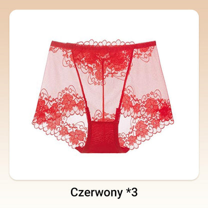 Damskie ręcznie robione bokserki z koronką o wysokim stanie