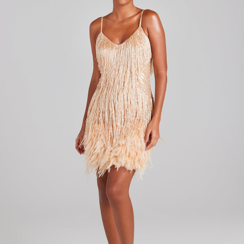 Sleeveless Fringed Sequin Feathered Mini Dress - Seldom Seen Styles