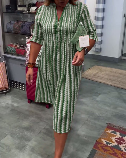 Hemdkleider für Damen, lässig, langärmelig, Button-Down, locker gestreift, Baumwolle, Maxi-Hemdkleid