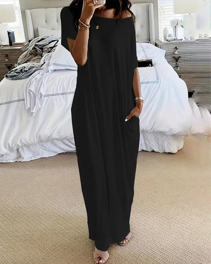 Women's Solid Color Batwing Sleeve Lounge Dress, Casual Comfy Baggy Nightdress