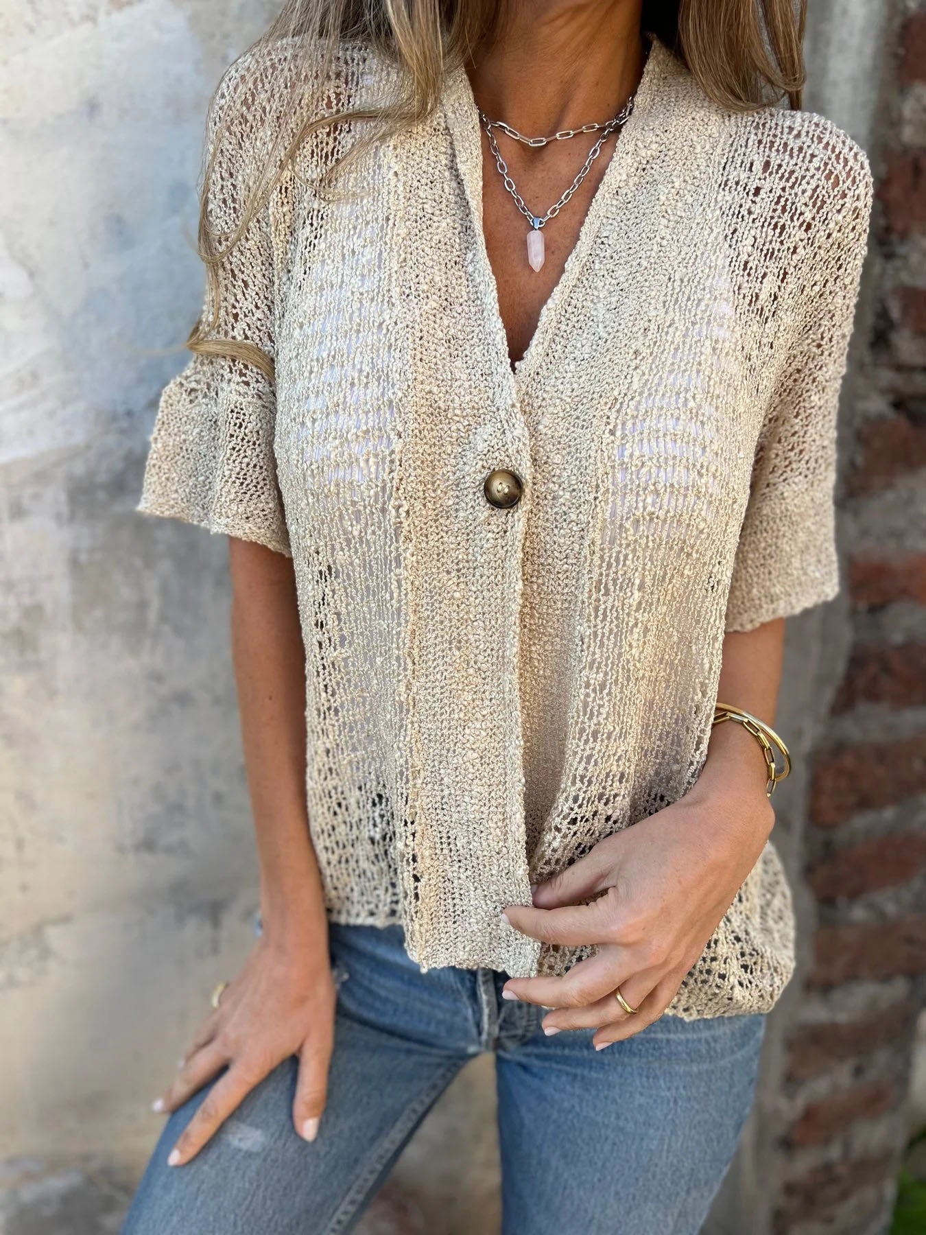 One Button Hollow Knit Tops - Seldom Seen Styles