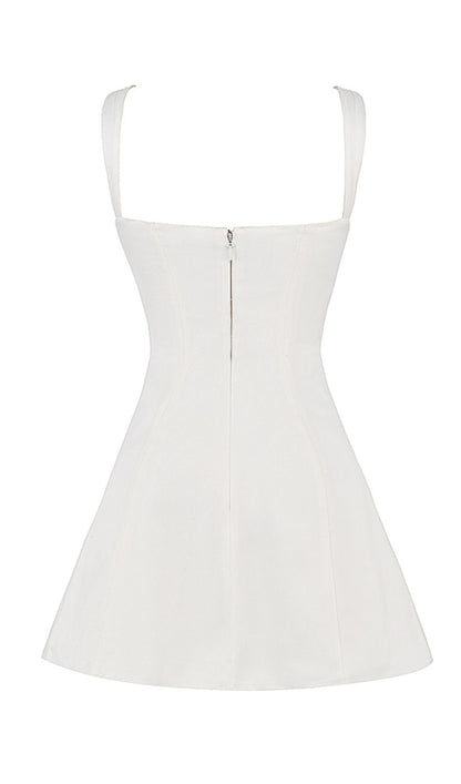 Elfenbeinfarbenes Satin- und Spitzen-Minikleid