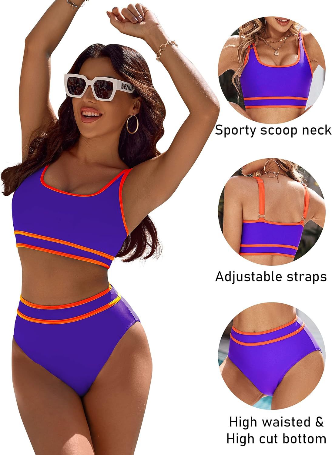 Women's High Waisted Bikini Sets Sporty Two Piece Swimsuits Color Block Cheeky High Cut Bathing Suits - Seldom Seen Styles