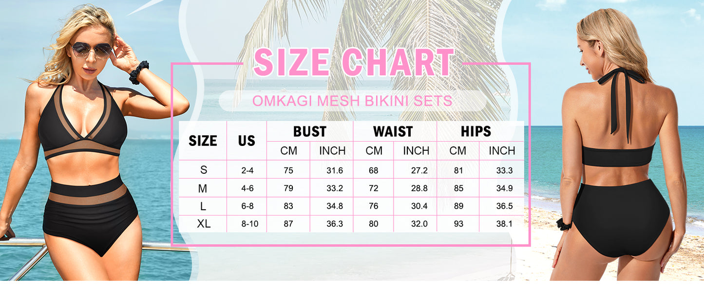 Women Mesh High Waisted Bikini Set Sexy V Neck Tummy Control Swimsuit Bathing Suit - Seldom Seen Styles