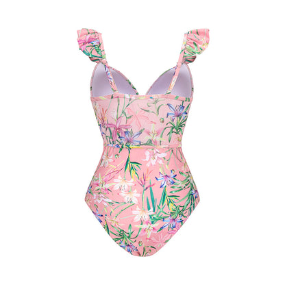 Retro Floral Print Polyester, Women's One Piece Swimsuit, L - Seldom Seen Styles