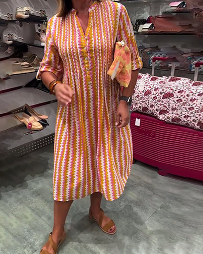 Hemdkleider für Damen, lässig, langärmelig, Button-Down, locker gestreift, Baumwolle, Maxi-Hemdkleid