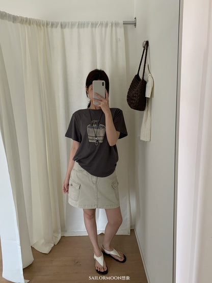Vintage Katzen-T-Shirt mit Grafik – Süßer Kätzchen-Print, lockere Passform, lässiger Stil im Korea-Look