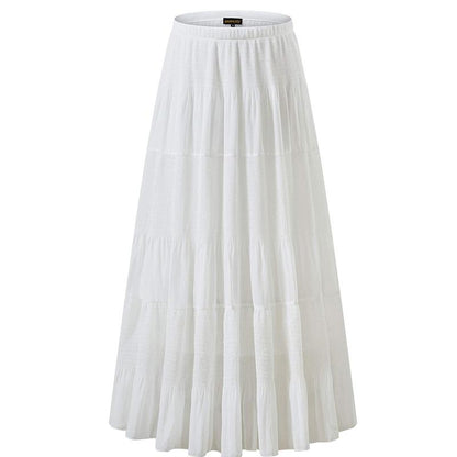 Women's Chiffon Elastic High Waist Pleated A-Line Flared Maxi Skirts Breathable & Comfortable Casual Summer Wear White Black Gymskirt