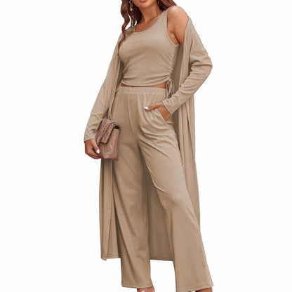 Cozy New  Women's 3 Piece Knit Lounge Set Long Sleeve Cardigan Sleeveless Top Pants Sweatsuit S-XXL