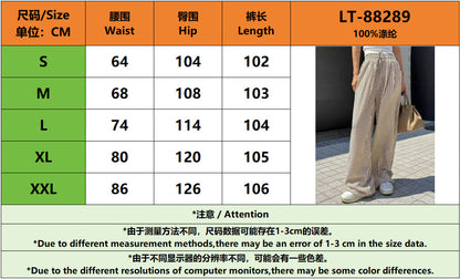 Lässige Damenhose mit Kordelzug, elastischer Taille, gestreift, weites Bein, mit Taschen