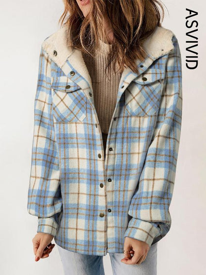 Women's Plaid / Houndstooth Print Button Front Hooded Coat, Casual Long Sleeve Pocket Coat for Fall & Winter, Ladies Outerwear for Daily Wear