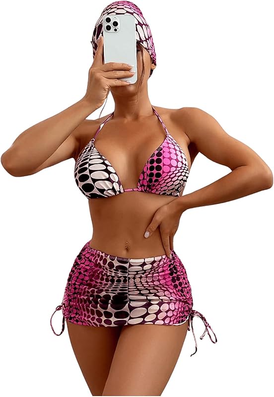 Women's 4 Piece Swimsuits Sexy Bikini Sets Triangle Bathing Suit with Mesh Cover Up Beach Skirt & Bandana - Seldom Seen Styles