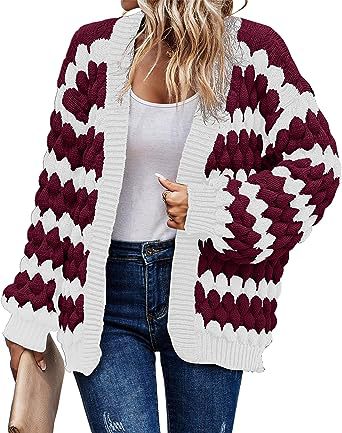 2024 Autumn and Winter Amazon New Lantern Sleeve Striped Loose Multicolor Twisted Knitted Winter Sweater Coat