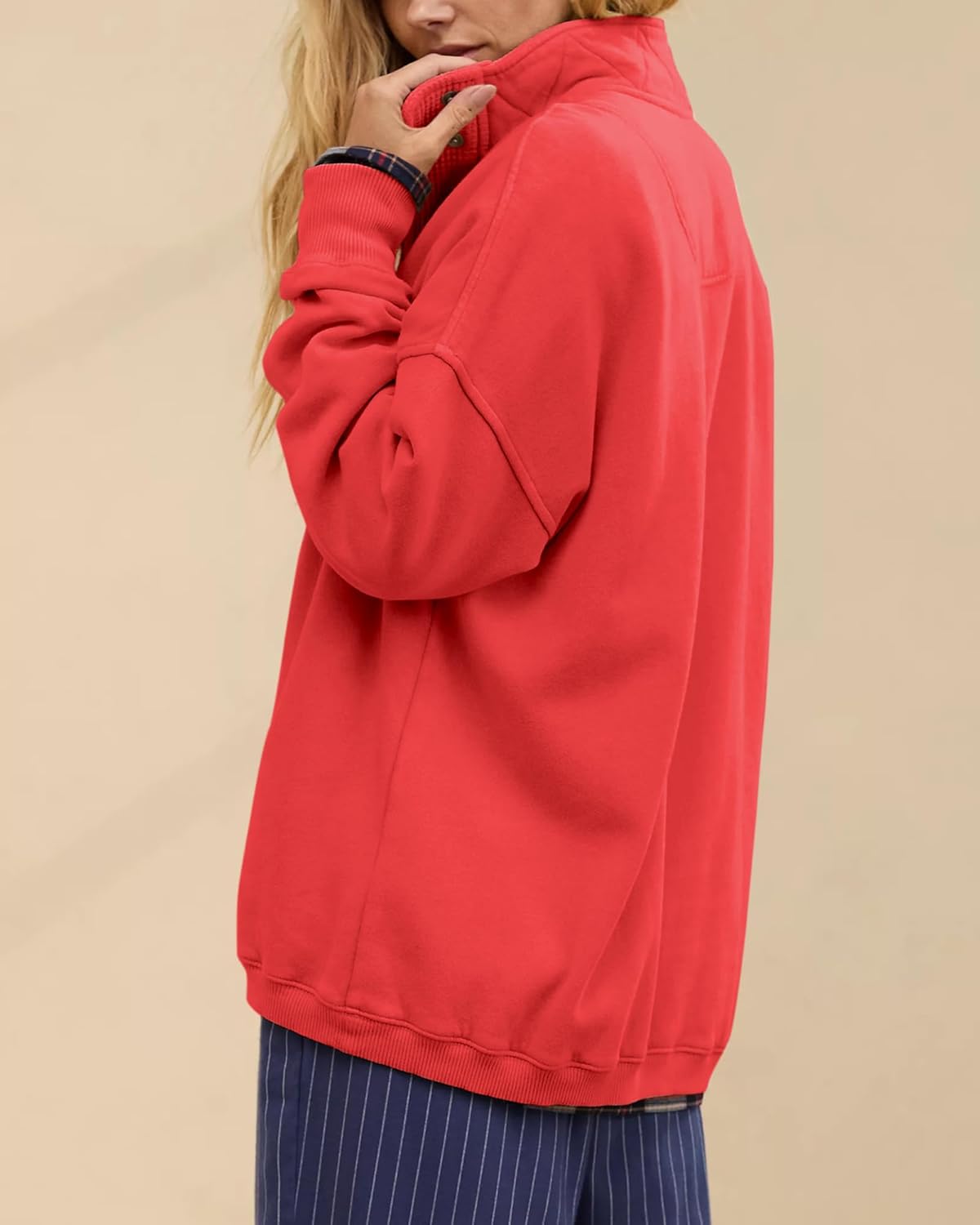 Sweatshirt for Women Oversized Casual Long Sleeve Button Henley Neck Pullover Tops Fashion Outfits Clothes - Seldom Seen Styles