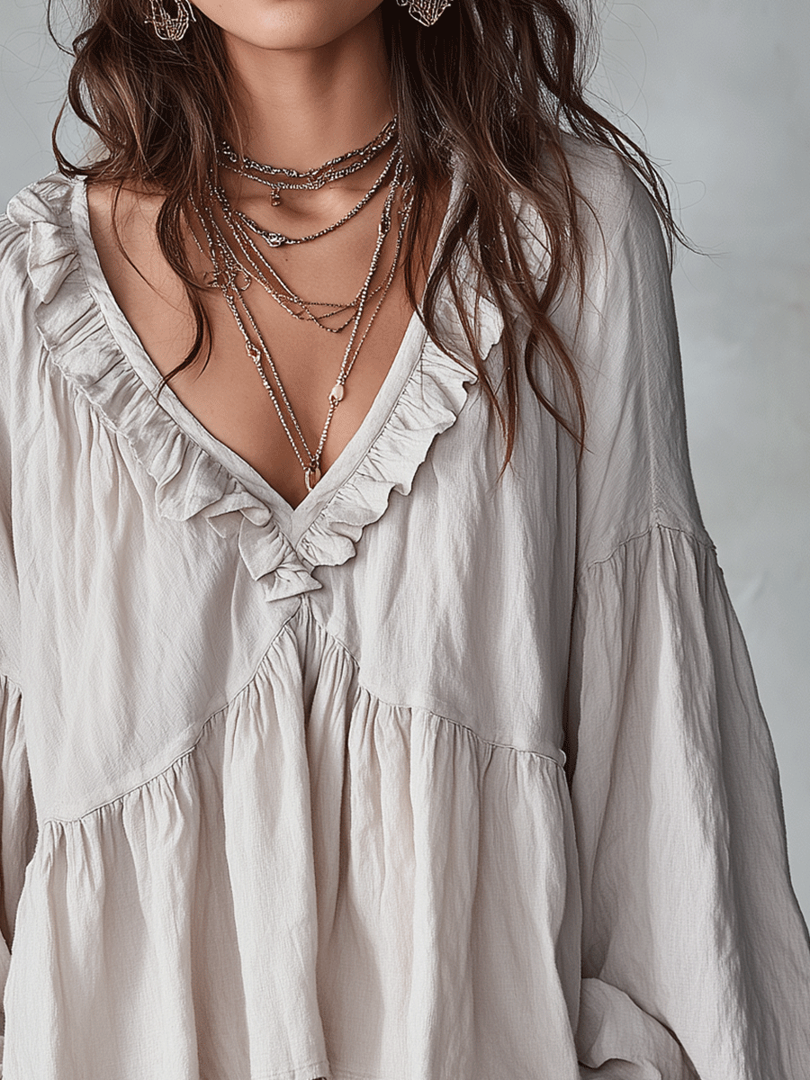Airy Vintage-Inspired Ruffle Soft Ruffle Bohemian Blouse - Seldom Seen Styles