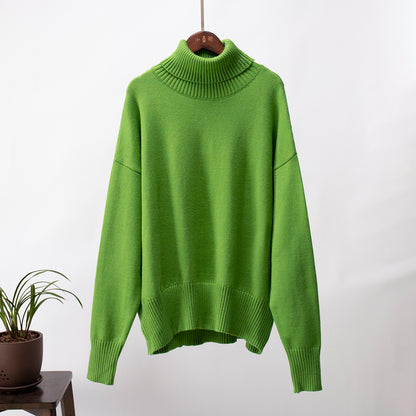 Turtleneck Sweater for Women Autumn and Winter Loose Sweater Classic Versatile Solid Color Pullover Sweater