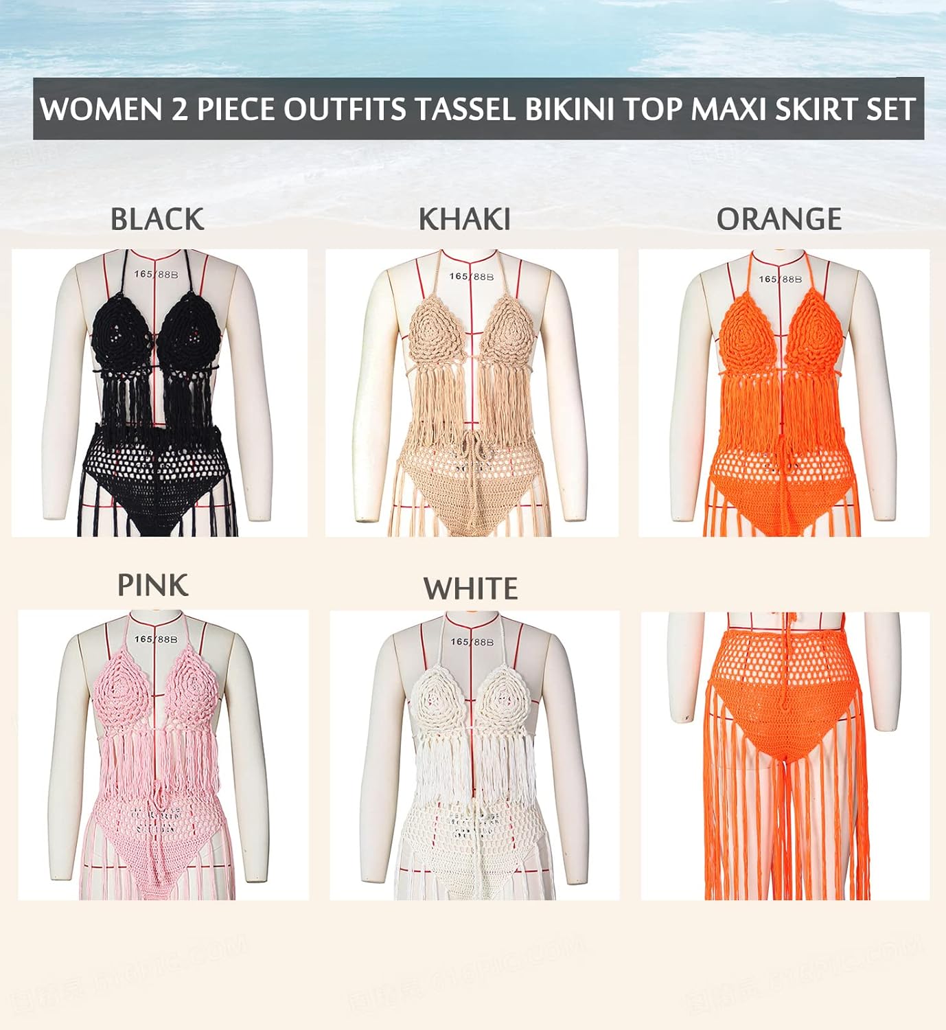 Women Sexy Beach Coverups Summer 2 Piece Outfits Crochet Mesh Fishnet Bikini Top and Maxi Skirt Set - Seldom Seen Styles