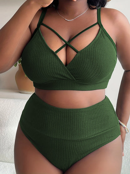 bathing suits for large bust  Plus Size  Sexy Plus Size  Strap High Waist Bikini Swimsuit - Seldom Seen Styles