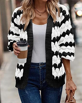 2024 Autumn and Winter Amazon New Lantern Sleeve Striped Loose Multicolor Twisted Knitted Winter Sweater Coat