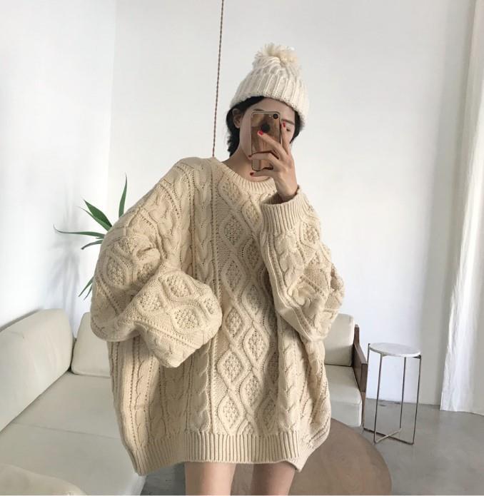 2024Autumn and Winter Korean Style Loose Retro Thick Loose Twist Diamond Pattern Mid-Length Thickened Woolen Skirt Knitwear for Women