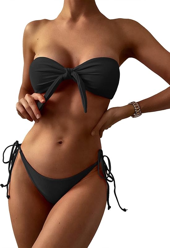 Knotted Bandeau Bikini for Women Strapless Swimsuits High Cut Bathing Suit Sexy Cheeky Tie Side Swimwears - Seldom Seen Styles