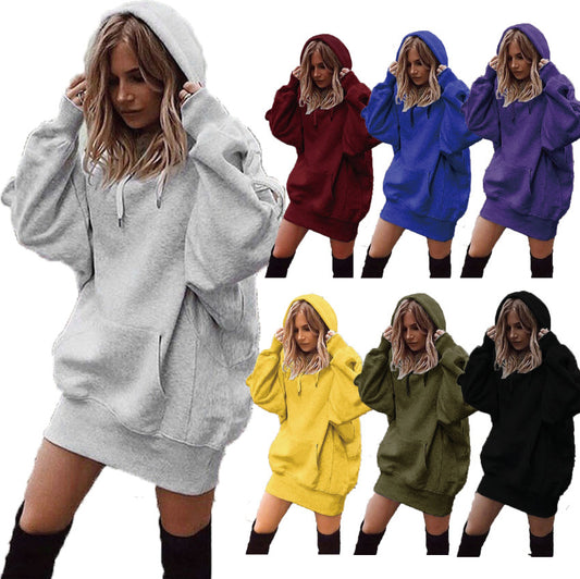 Hoodie Dress for Women 2025 Fall Long Sleeve Fleece Pullover Sweatshirts Oversized Hoodies with Kangaroo Pocket - Seldom Seen Styles