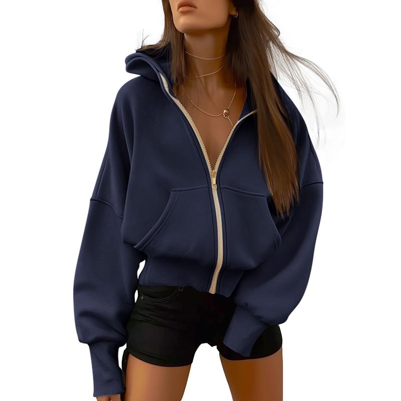 Women's Gold Zipper Hoodie Long Sleeve Fleece Y2K Style Casual Sweatshirt with Pockets for Fall Winter Clothes - Seldom Seen Styles