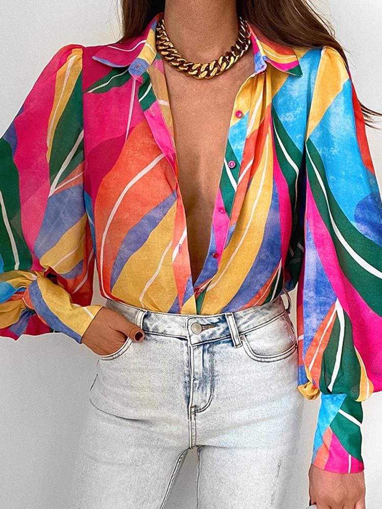 BTFBM Women Fashion Button Down Shirts Lapel V Neck Printed Solid Boho Long Sleeve Blouses Dressy Casual Summer Fall Top