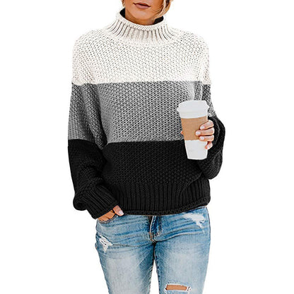 2024Cross-Border wish New Autumn and Winter Sweaters Knitwear Foreign Trade Women's Clothing Amazon Thick Thread Color Matching Turtleneck Pullover