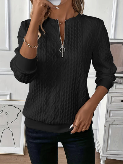 Angela | Women's zip-up sweater with cable knit - Seldom Seen Styles