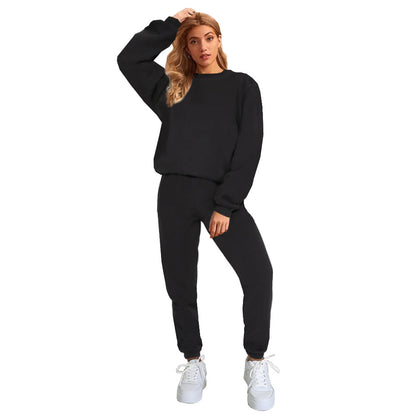 Autumn Winter Solid Color round Neck Pullover Women's Clothing Fashion Casual Long Sleeve Sweater Suit