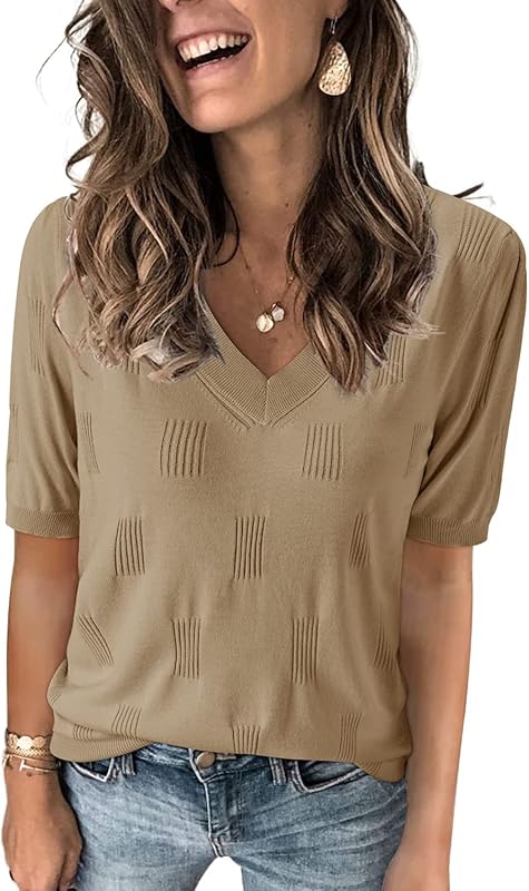 Cloz Womens Sweaters Soft Fall 2024 Fashion Versatile Dressy Blouse Short Sleeve Knit Lightweight Tops Summer Trendy