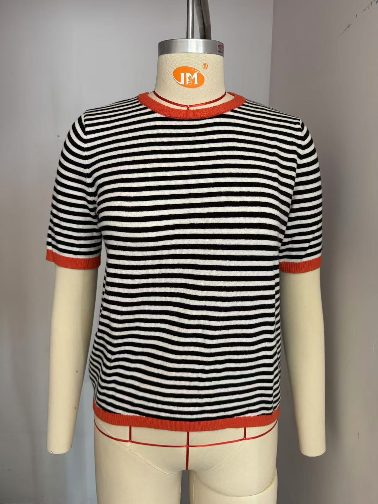 Womens Tops Casual Summer Crewneck Short Sleeve Striped Color Block Knit High Low Trendy Pullover Sweaters - Seldom Seen Styles