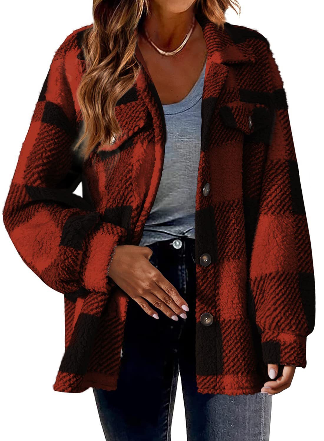 Plaid Pattern Button Front Jacket, Elegant Long Sleeve Warm Coat, Autumn and Winter, Women's Clothing