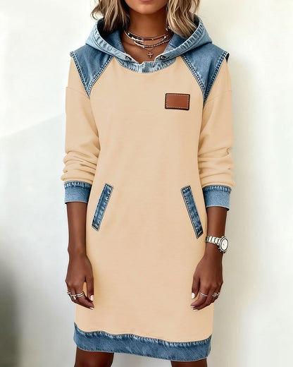 Chloe - Casual Hooded Denim Insert Dress