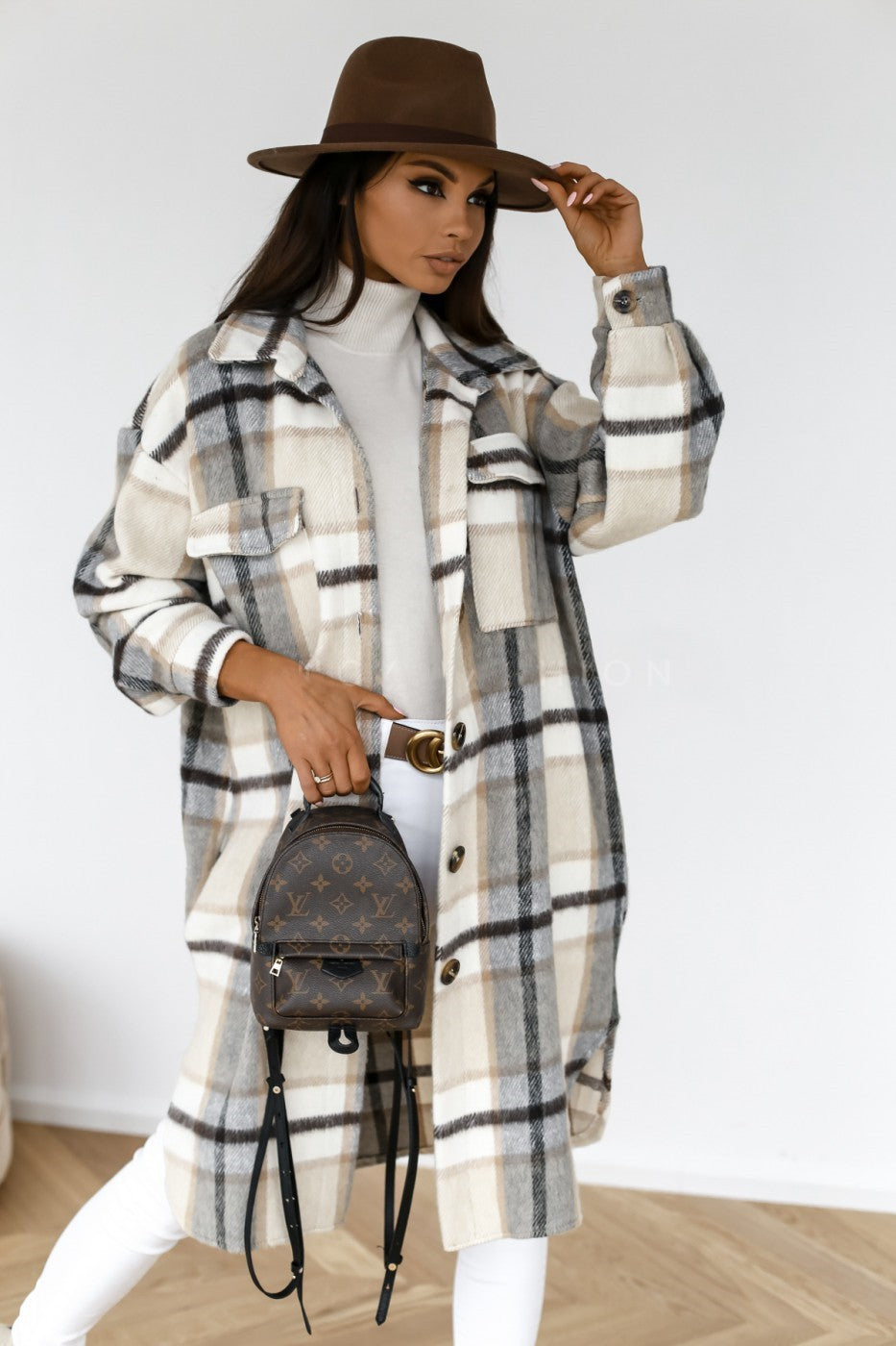 European and american hot2023ebay Amazon Winter New Women's Clothing Fashion Plaid Single-Breasted Coarse Wool Coat