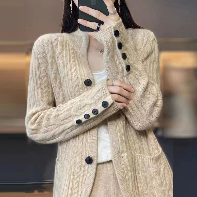 2023Autumn and Winter New Cardigan Women's Stand Collar Korean Style Loose Sweater Coat Niche Design Short Outer Wear Top