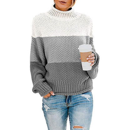 2024Cross-Border wish New Autumn and Winter Sweaters Knitwear Foreign Trade Women's Clothing Amazon Thick Thread Color Matching Turtleneck Pullover