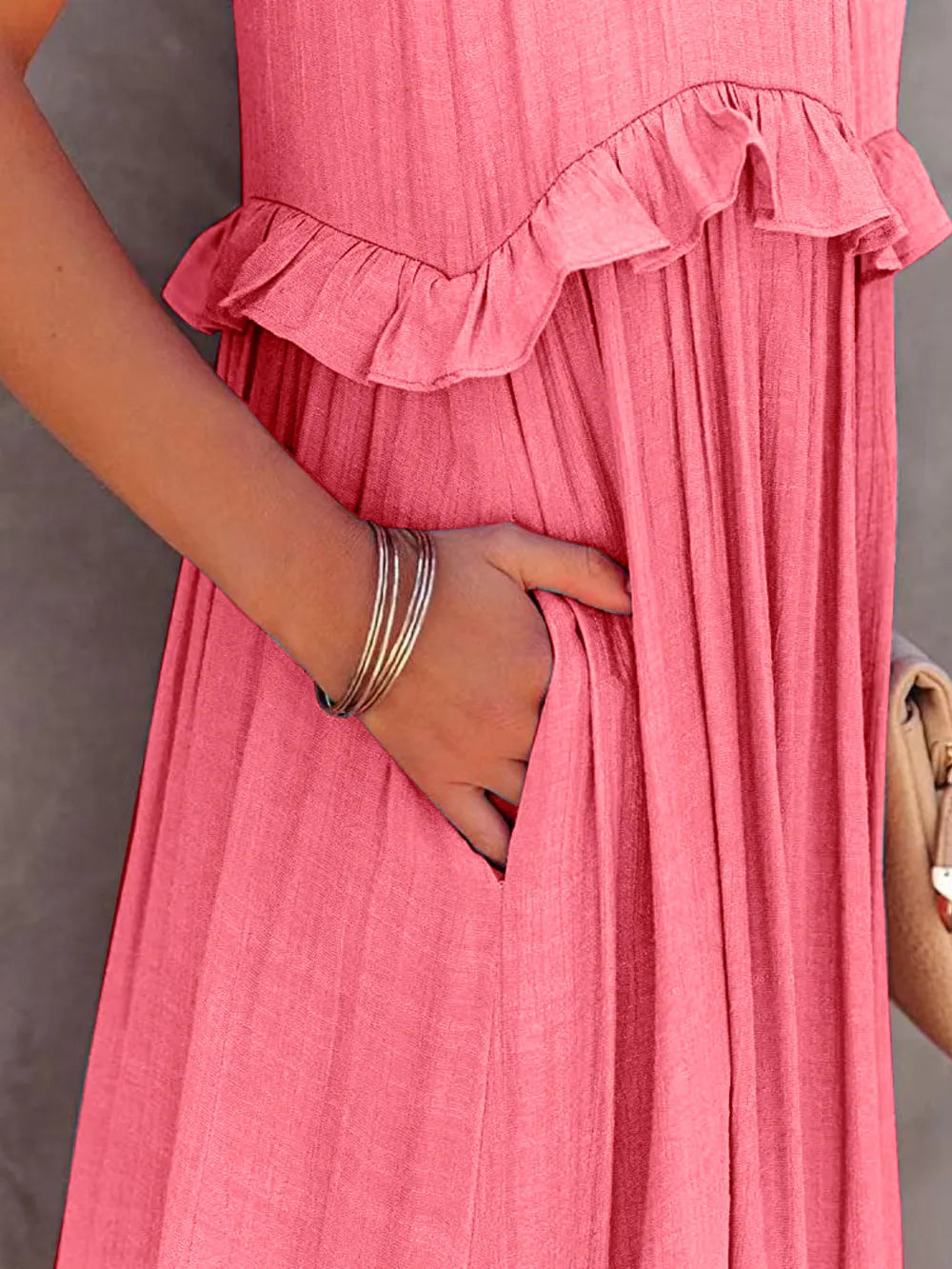 Women's Tiered Ruffle Maxi Dress with Pockets Smocked Halter Neckline Flowy Boho Summer Casual Long Dress - Seldom Seen Styles
