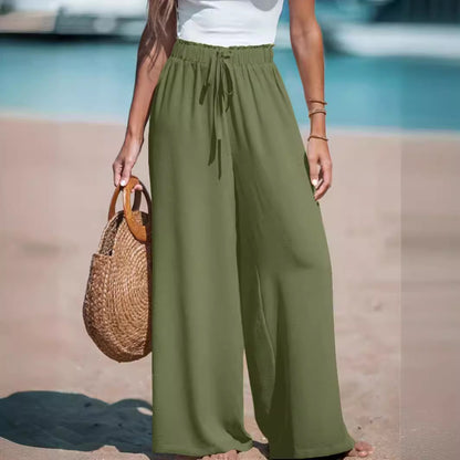 Women Wide Leg Pants High Waisted Trousers Linen Palazzo Lounge Beach Cover Ups Flowy Pants