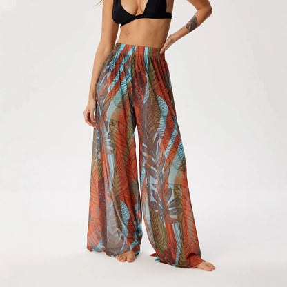 Womens Elastic High Waisted Palazzo Pants Casual Wide Leg Long Lounge Pant Trousers with Pocket