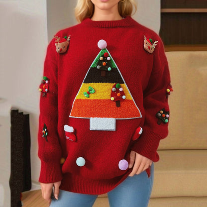 2024New Christmas Wear Match Sweater Cute Christmas Tree Decorative Top