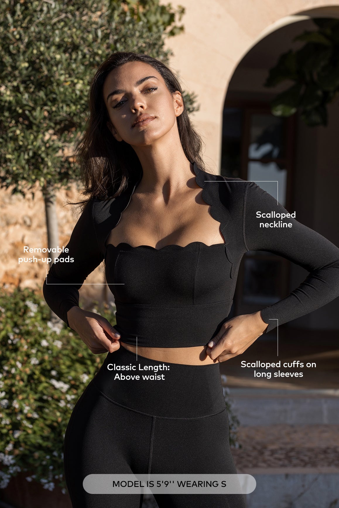 Scallop Cropped Long Sleeve Top