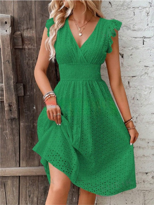 2024Amazon AliExpress Hot-Selling New Arrival Multi-Color in Stock European and American Summer Lotus Leaf Sleeve Elegant Dress