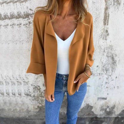 Casual Faux Suede Cardigan Buttonless Solid Color Lapel Jacket for Women,Peculiaral Faux Suede Cardigan for Layering
