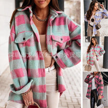 European and american hot2023ebay Amazon Winter New Women's Clothing Fashion Plaid Single-Breasted Coarse Wool Coat