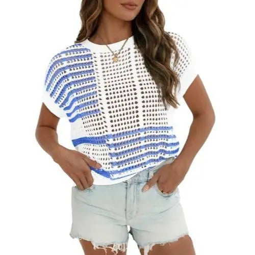 Fisoew Women's Bohemian-Inspired Beige Crochet Top with V-Neck #Springtok #TikTokShopJumpstartSale Casual Chic - Seldom Seen Styles