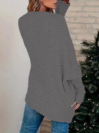 Women's Plain Pocket Batwing Sleeve Cardigan, Casual Long Sleeve Open Front Knitwear for Fall & Winter, Women's Knit Clothing for Daily Wear